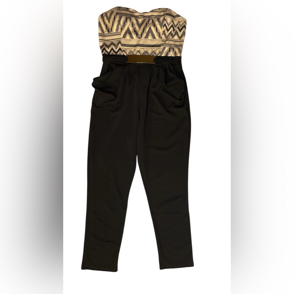 Love J U.S.A. Strapless Jumpsuit | Size Large | Chic Pockets + Gold Accent - Picture 4 of 6